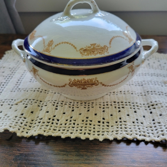 Antique English Covered Gravy Bowl With Underplate Bristol Ware Pountney &Co - Picture 4 of 10